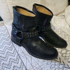 Frye Studded Black Leather Ankle Boots 6 1/2 ORIG.$330!
